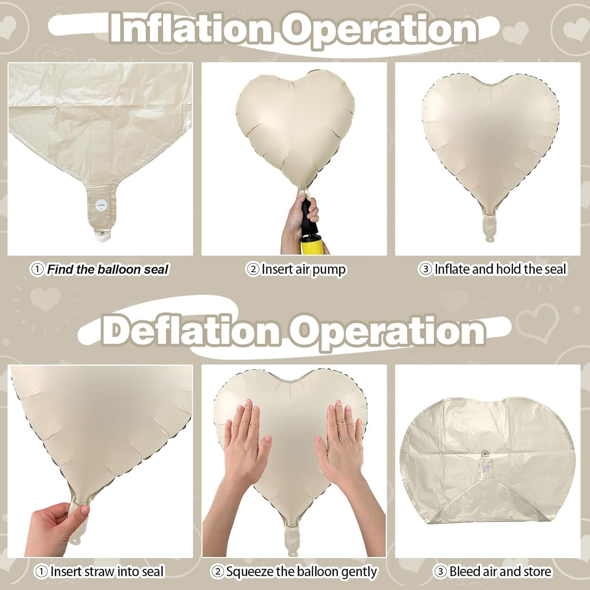 Cream Brown Heart Balloons, 12Pcs Brown Apricot Foil Balloons, Beige Coffee Foil Heart Shape Mylar