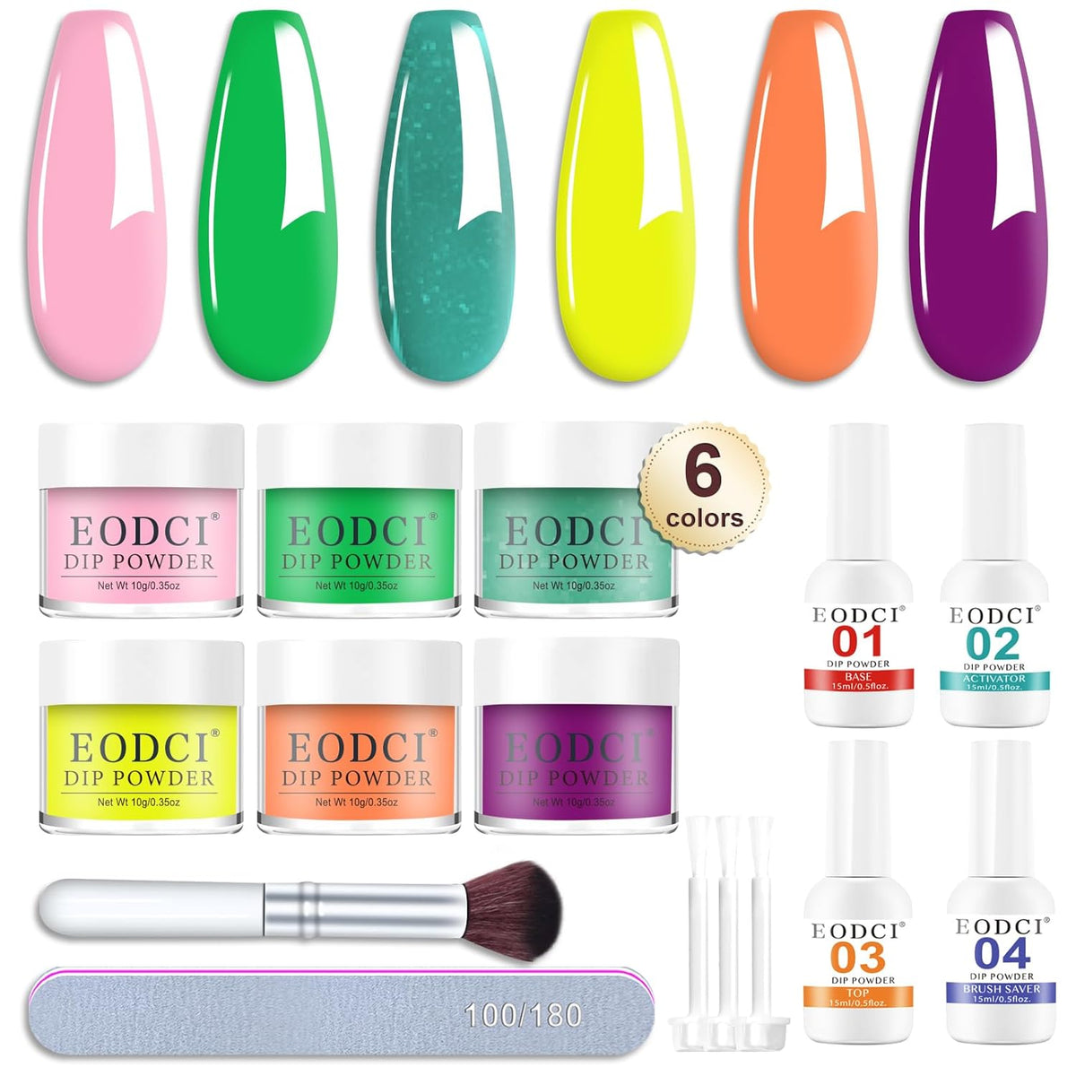 12 Pcs Dip Powder Nail Kit Starter, 6 Colors Pink Yellow Green Dipping Powder Kit With Base & Top