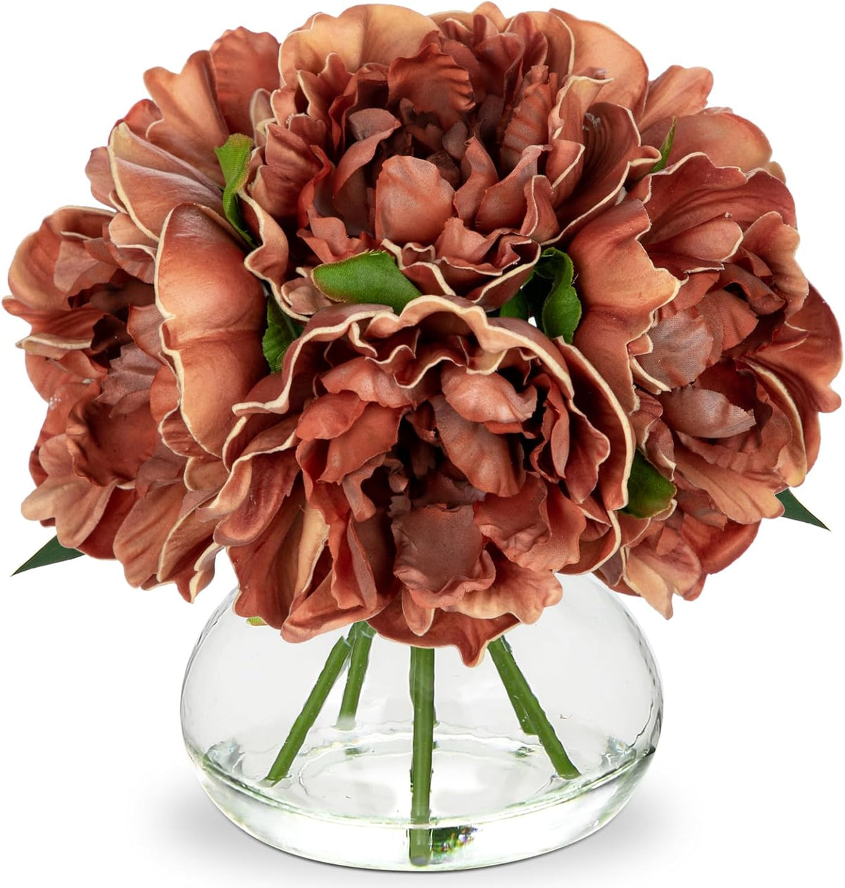 Hollyone Coffee Peonies with Vase Fall Flowers Artificial for Decoration Faux Flower Peony Fake