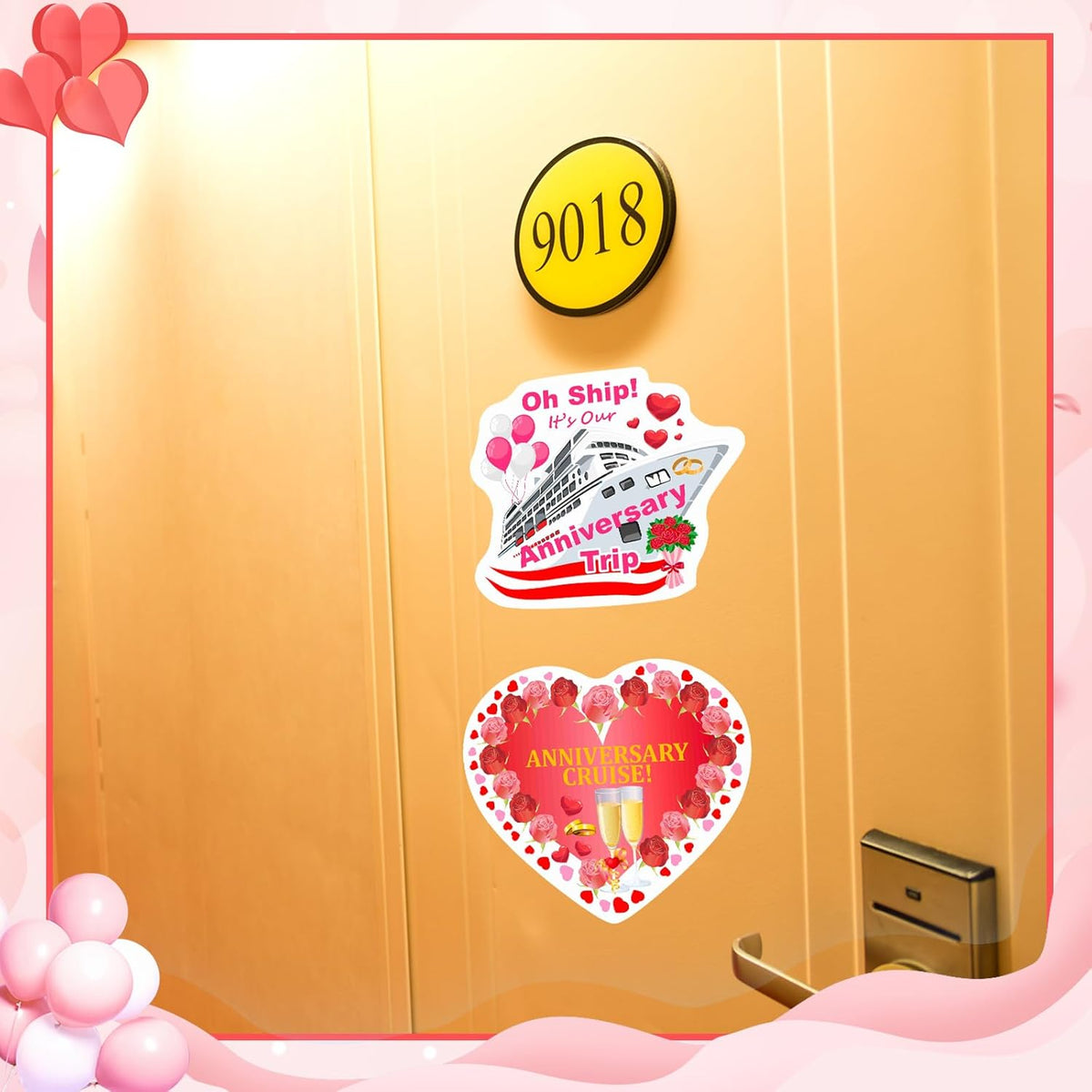 Hoteam 4 Pcs Anniversary Cruise Door Decorations Magnetic Large Happy Anniversary Cruise Ship Door