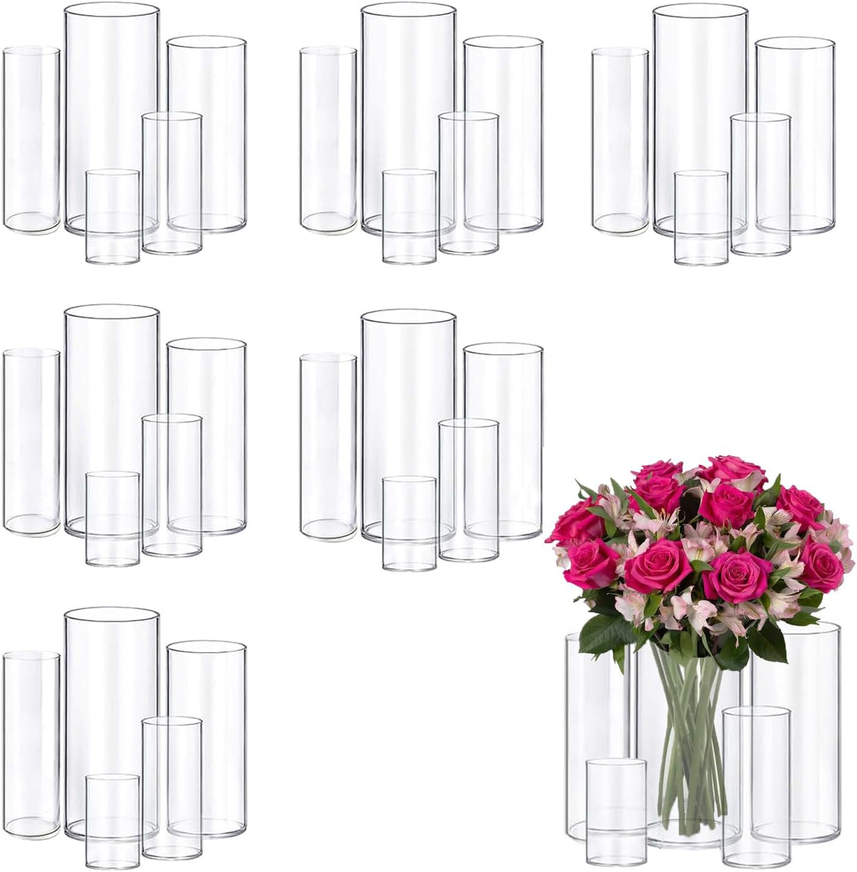 30pcs 11.8Inch Large Size Glass Vase Cylinder for Centerpieces Small Flower Glass Clear Home Decor