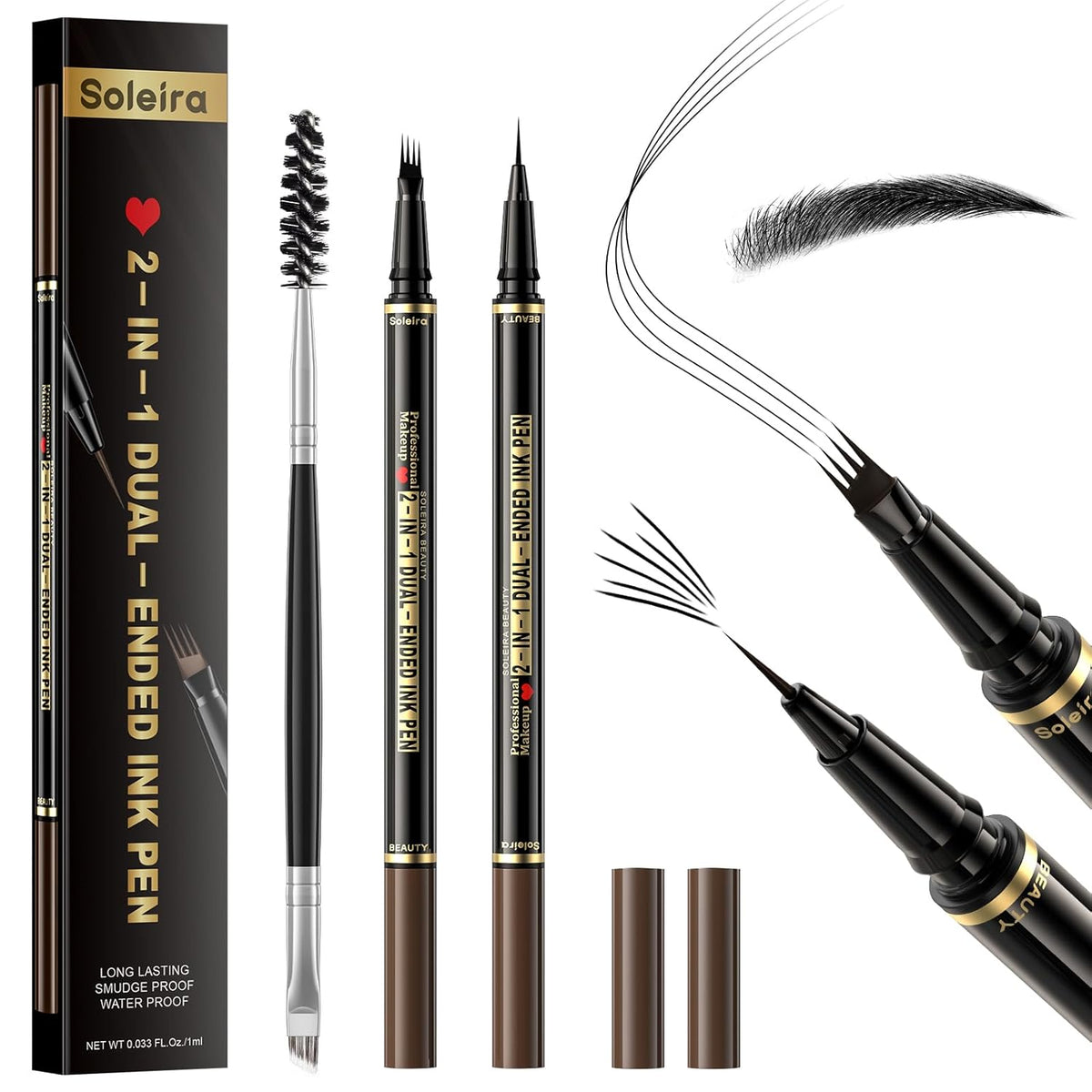 Eyebrow Pen, Soleira Waterproof Eyebrow Pencil with 4 Tip Microblading Eyebrow Pen and Dual-ended