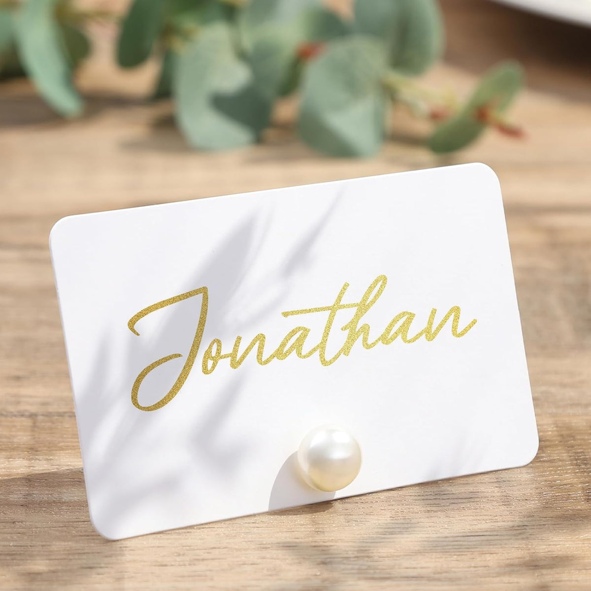 UNIQOOO 24Pcs Decorative Pearl Place Card Holders Bulk, Elegant Ivory Name Card Stands Set, for