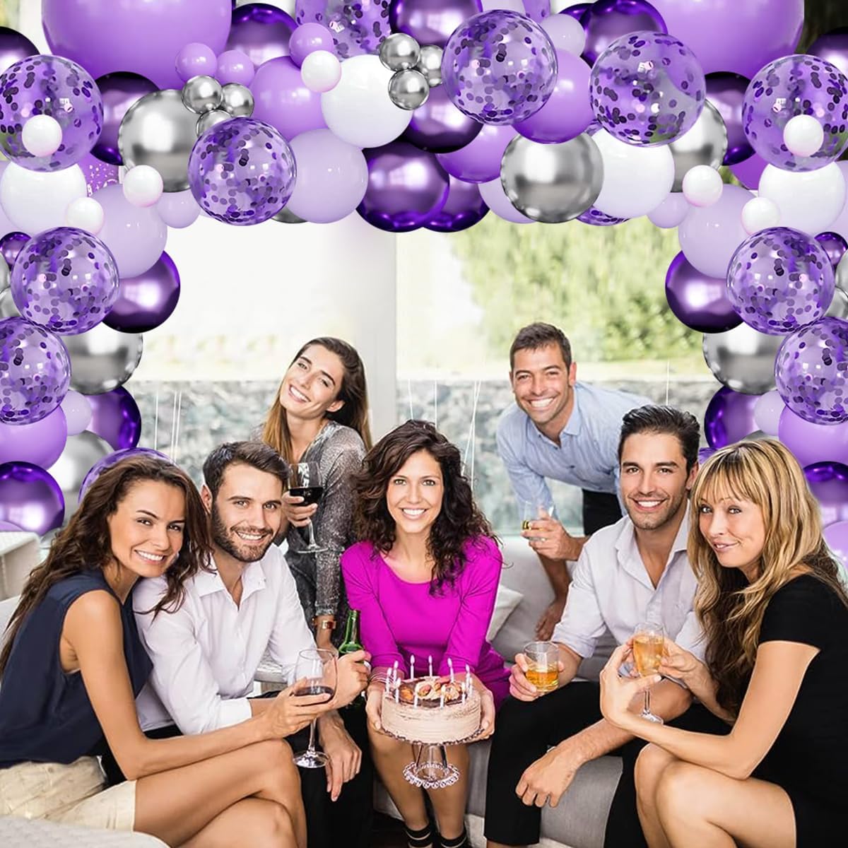 Purple Balloons Garland Arch Kit,144pcs Lavender Purple Pastel Purple Confetti Balloons with Silver