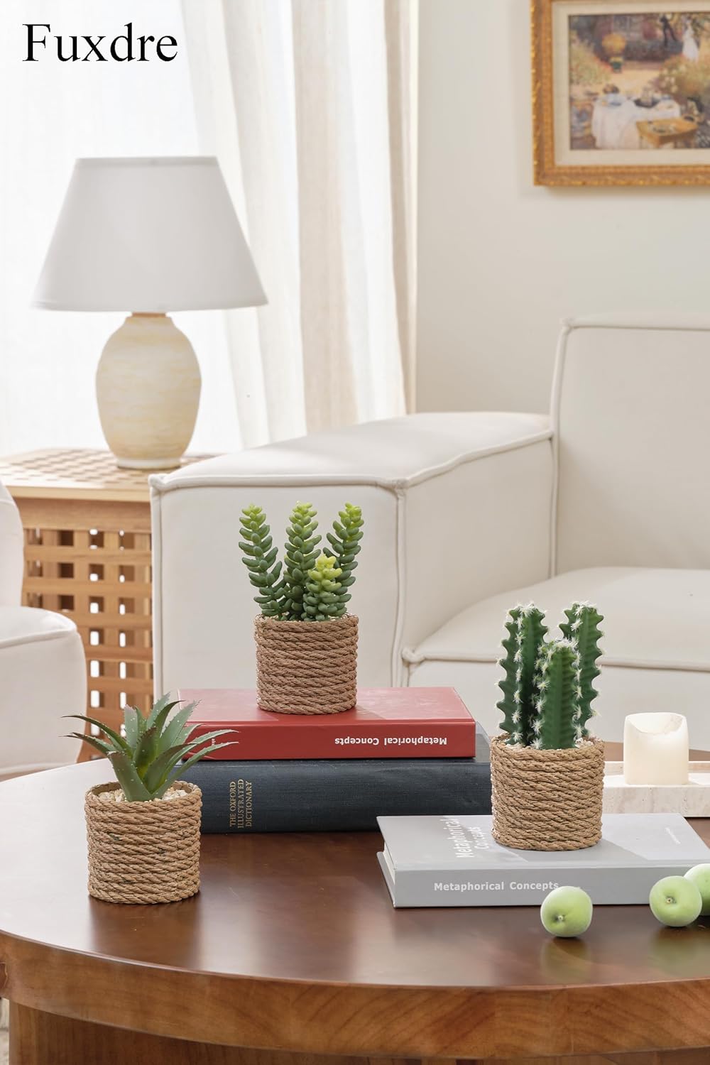 3-Pack Artificial Succulent Plants in Vintage Plastic Pots - Fake Waterproof Succulents Decor for