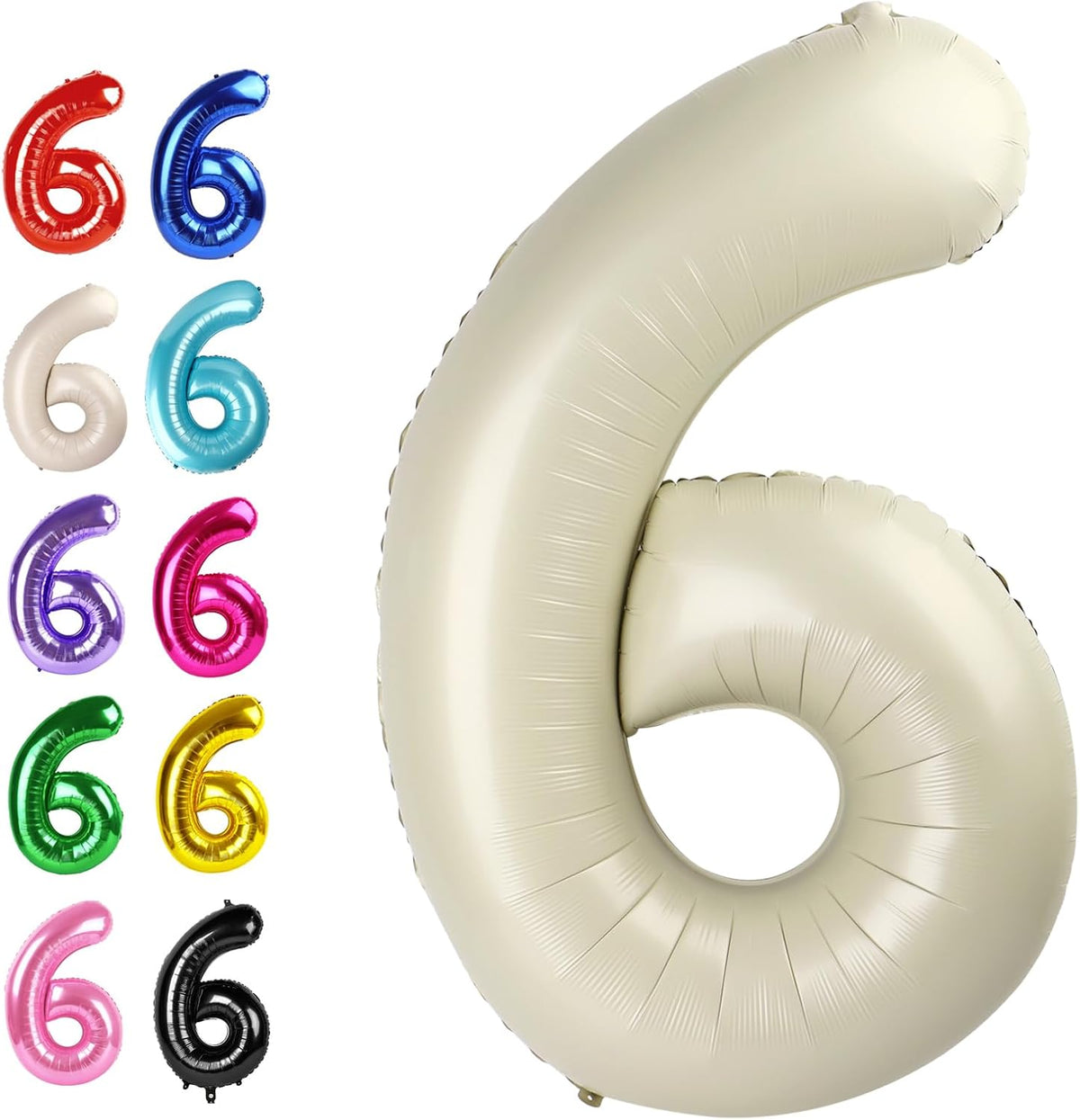 40 Inch Cream White Mylar Foil Number 6 Birthday Balloon, Digital Balloons for 6 16 Boy Girl Party