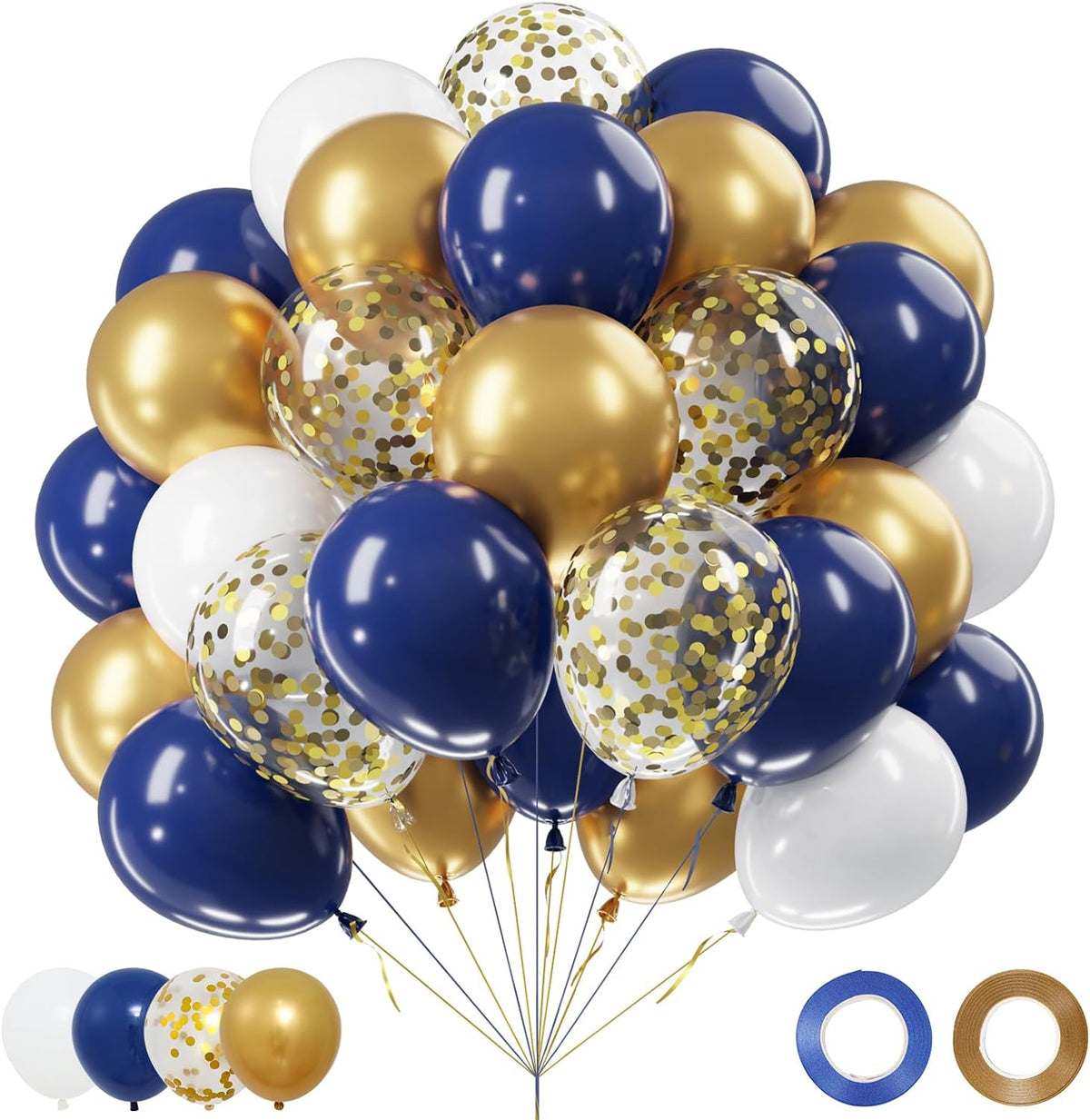 Netnology Navy Blue Gold Balloons Set, 60Pcs 12 Inch Navy Blue White Metallic Gold and Gold