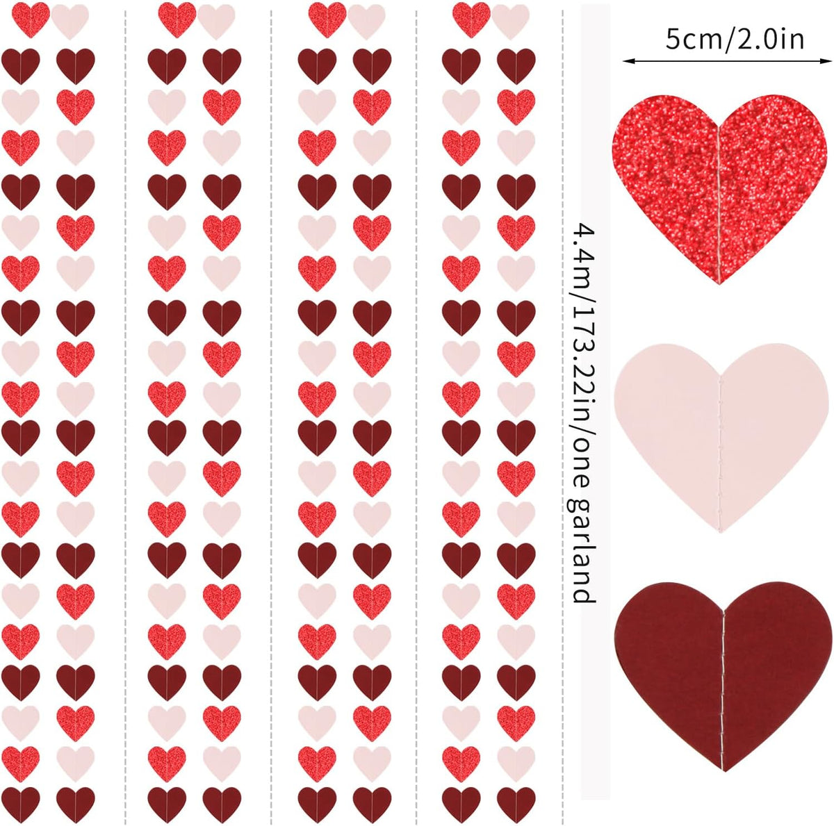 Party Decorations Pink-Red Heart-Garland - 52ft Burgundy Proposal Special Night Galentines Hanging