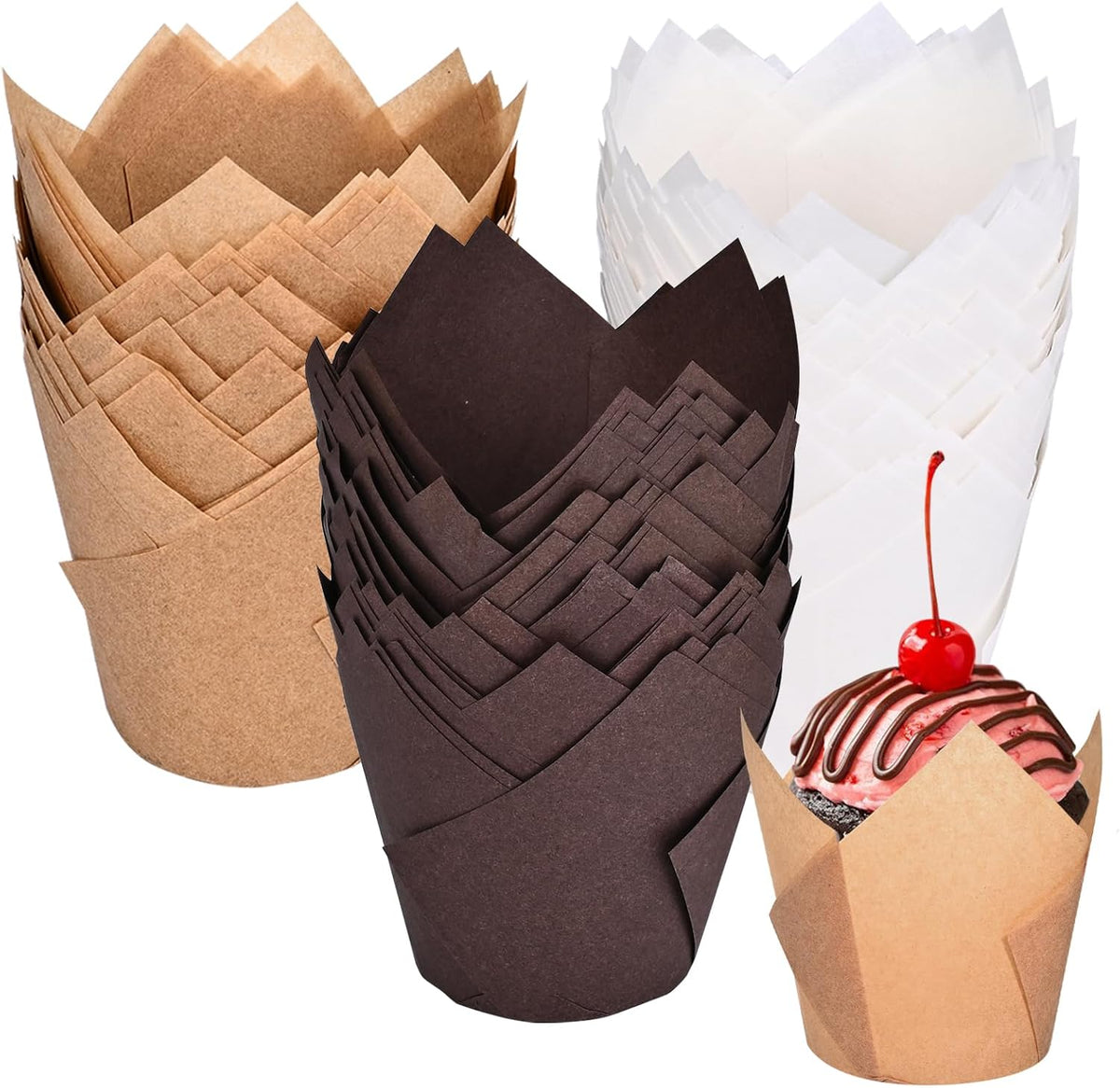 Tulip Cupcake Liners for Baking 200 Cups, Unbleached Parchment paper Muffin Liners, Upgraded