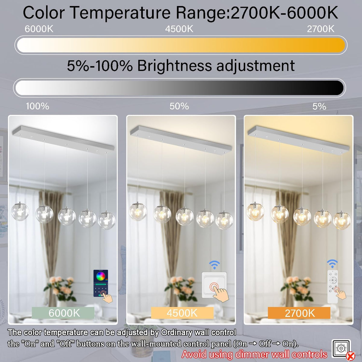5-Lights Modern Rectangle Chandelier Globe Pendant Light,Chrome Linear Globe Chandeliers for Dining