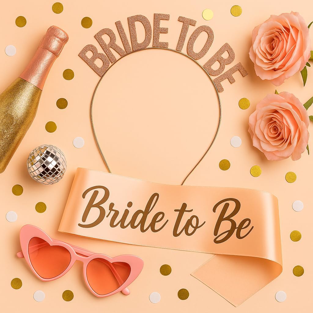 KatchOn, Rose Gold Bride to be Sash and Headband - Pack of 2 | Bride Sash and Tiara for