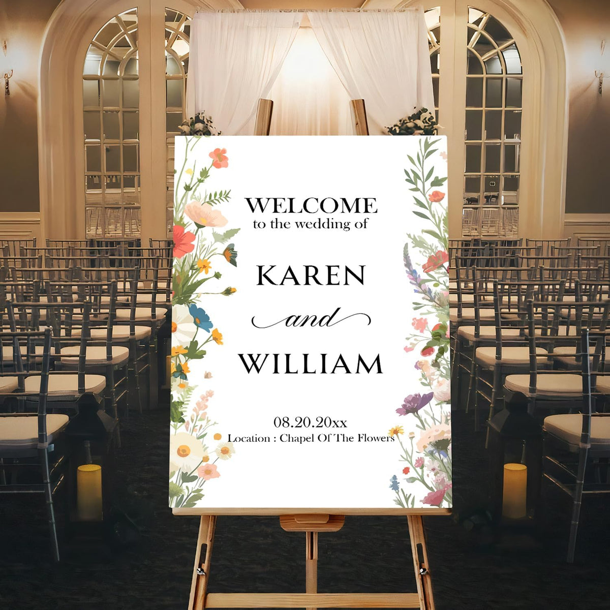 Personalized Wildflower Wedding Welcome Sign, Floral Personalized Sign for Reception, Printed