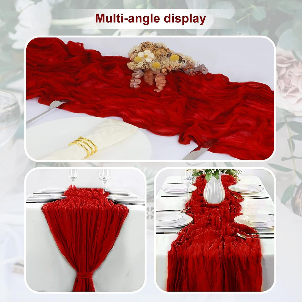 6 Pack Burgundy Cheesecloth Table Runner 35x120 Inch 10Ft Rustic Gauze Cheese Cloth Table Runner