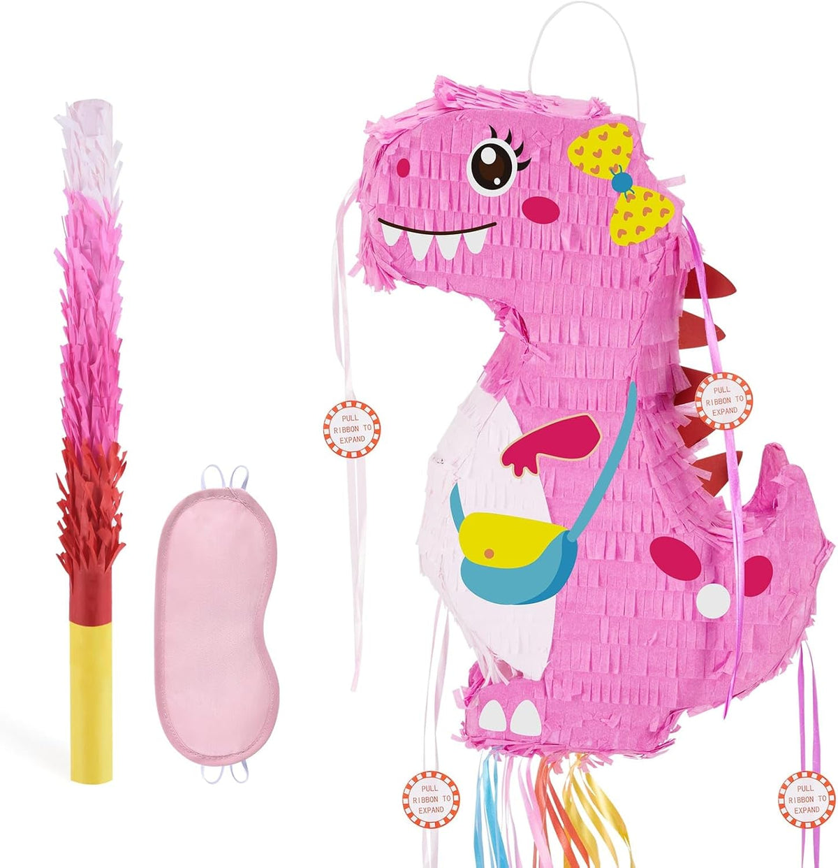 WERNNSAI Foldable Dinosaur Piñata - Pull String Dinosaur Birthday Party Supplies Extendable Piñata