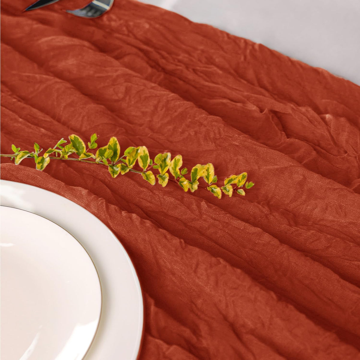 Hahuho Terracotta Cheesecloth Table Runner 10ft, Gauze Boho Rustic Table Runners for Wedding