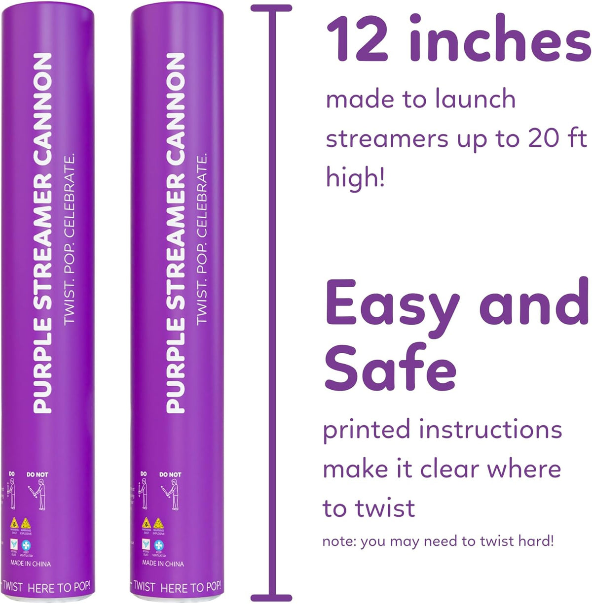 2 Pack Streamer Cannon Confetti Poppers | Biodegradable Purple Confetti | TUR Party Supplies |