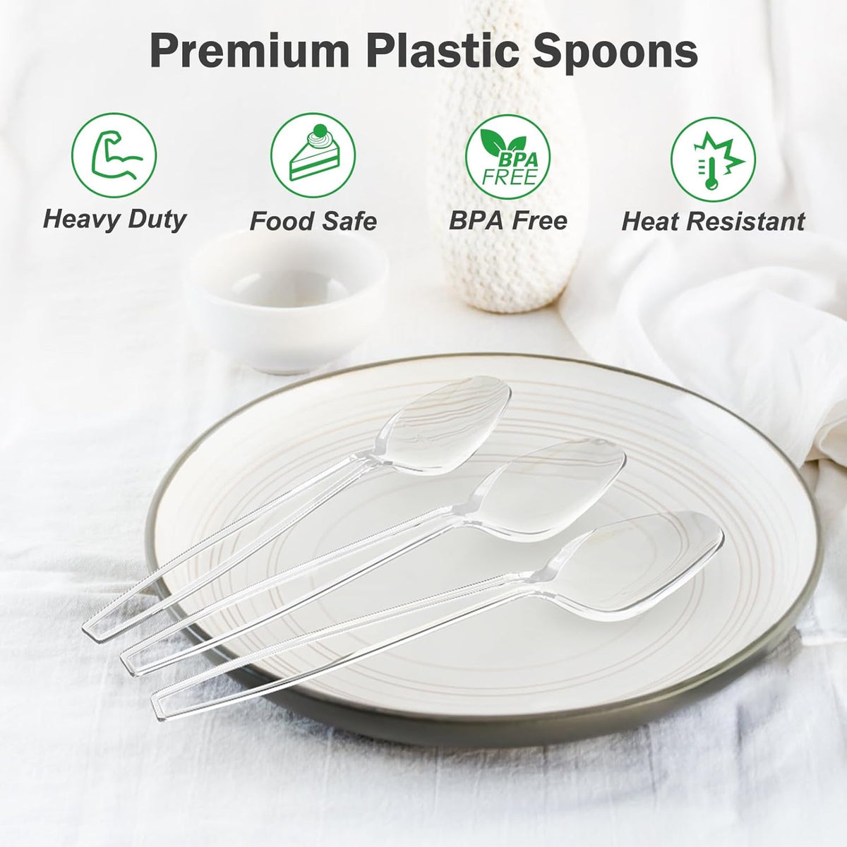 360 Count Clear Plastic Spoons Disposable, BPA-Free, Heat Resistant, Solid and Durable Disposable