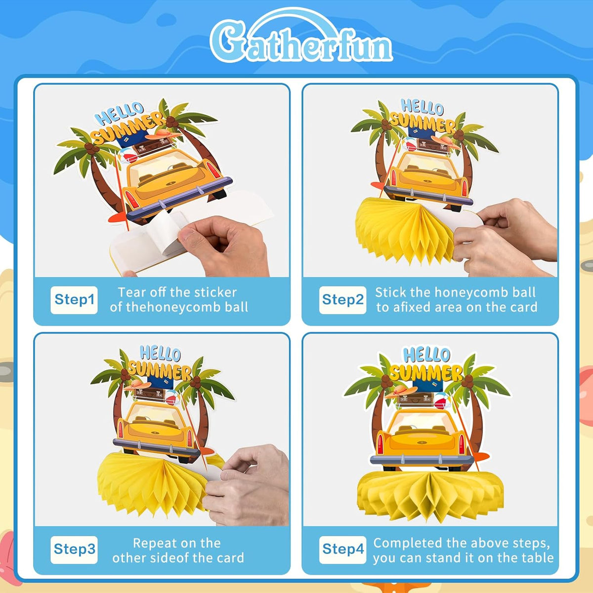 Beach Party Decorations Kit - Beach Themed Honeycomb Centerpieces and Table Decor for Summer & Pool
