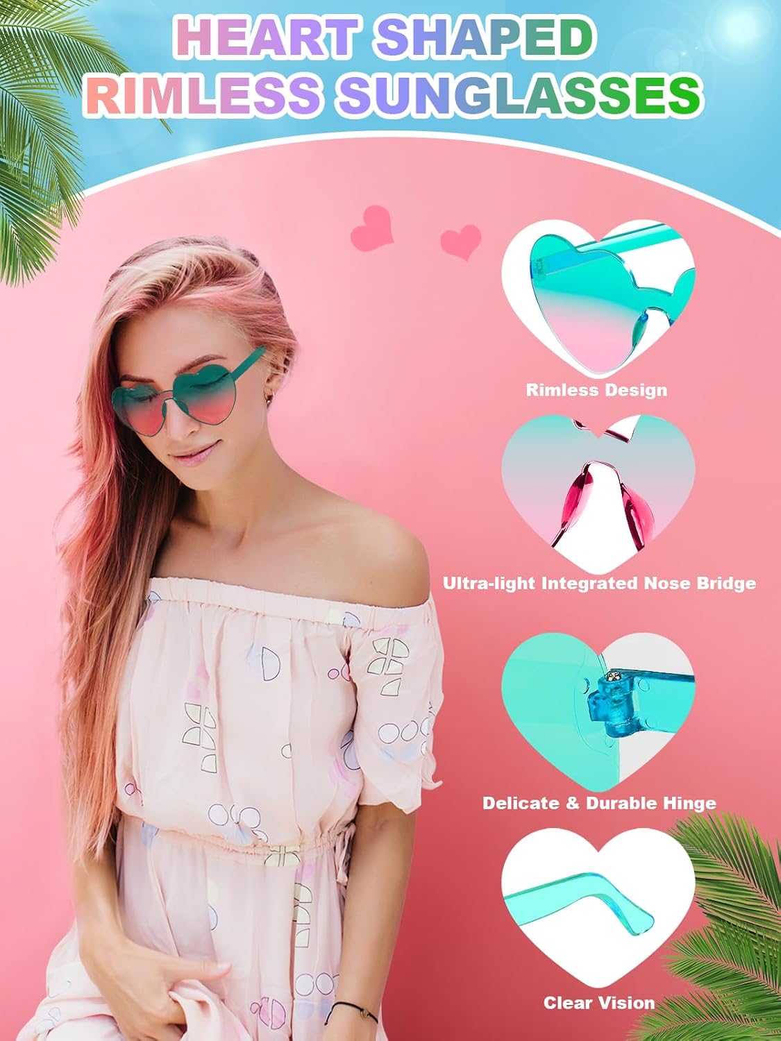 12 Pairs Heart Shaped Sunglasses for Women Colorful Glasses Fun Trendy Transparent Heart Sunglasses