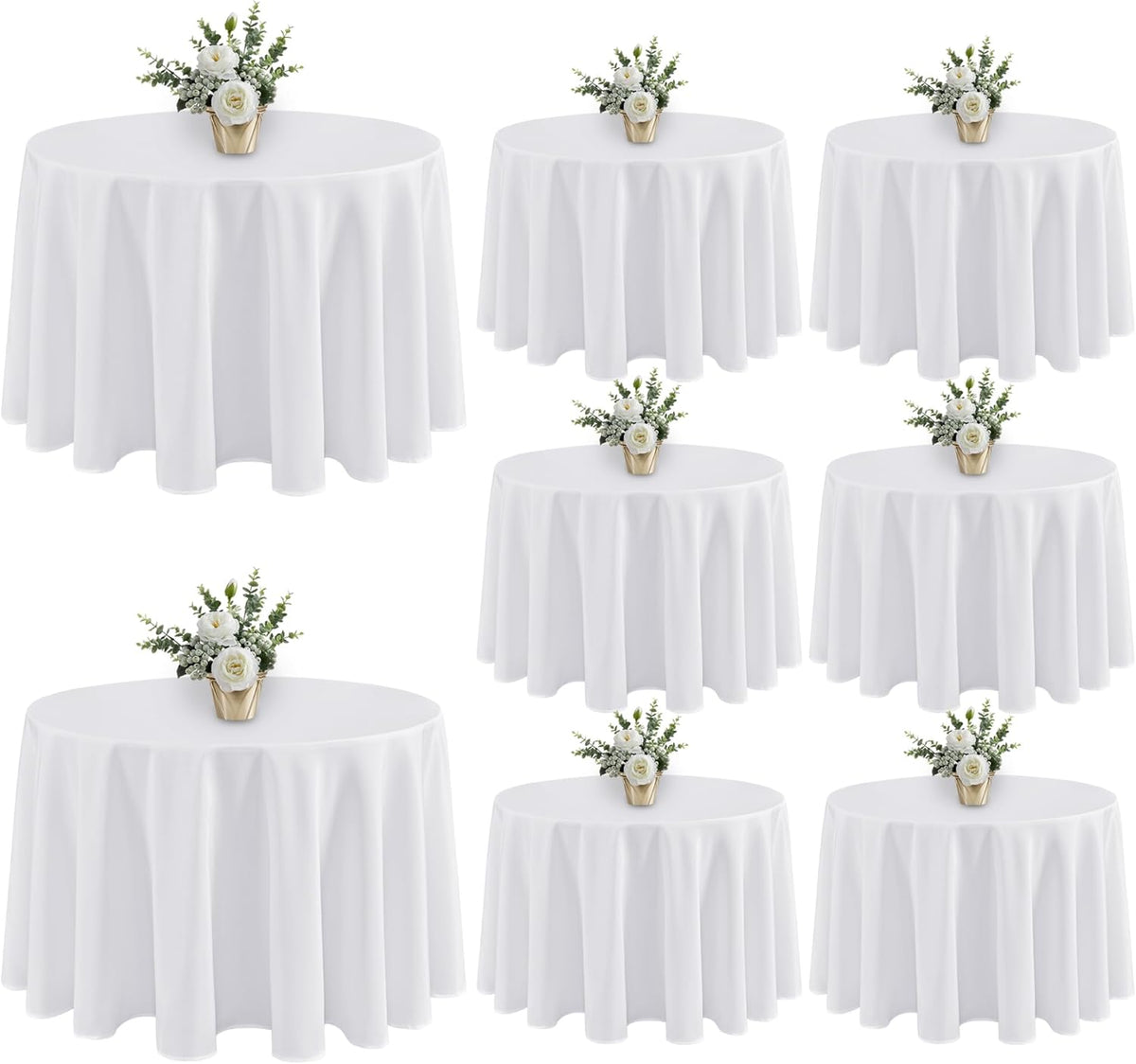 Fitable 8 Pack White Table Cloths 120 Inch Round - Stain Resistant and Washable Tableclothes