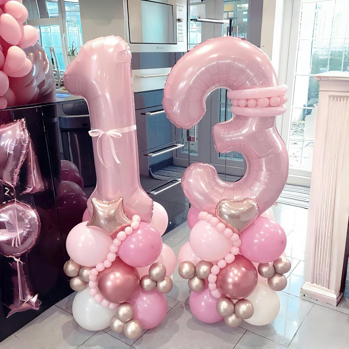 Pastel Pink Number 3 Balloon, 40 Inch Giant Pearl Light Pink Helium Foil Number 0-9 for Girls, Self