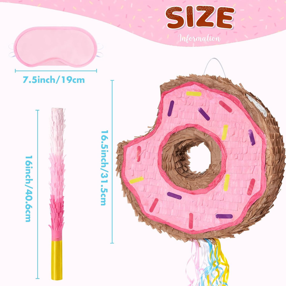 WERNNSAI Donut Piñata - Pink Donut Pinata with String Birthday Partyn Decorations Piñata with Stick