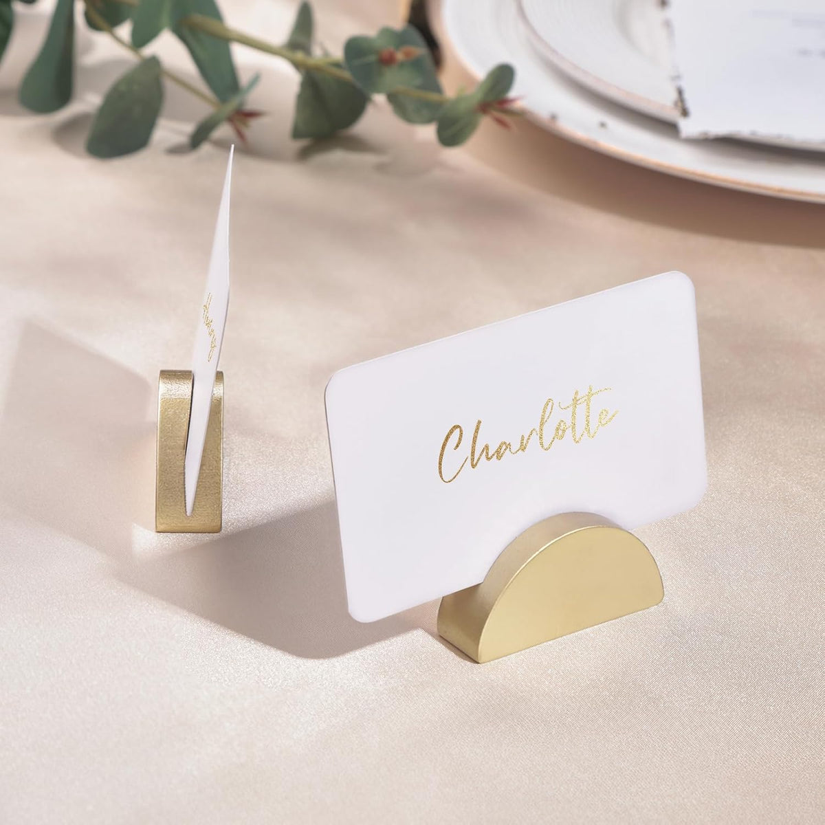 UNIQOOO 10 Set 2" Arch Gold Birch Wood Stand with Cards |1.2mm Slot, for Name Cards, Place Card