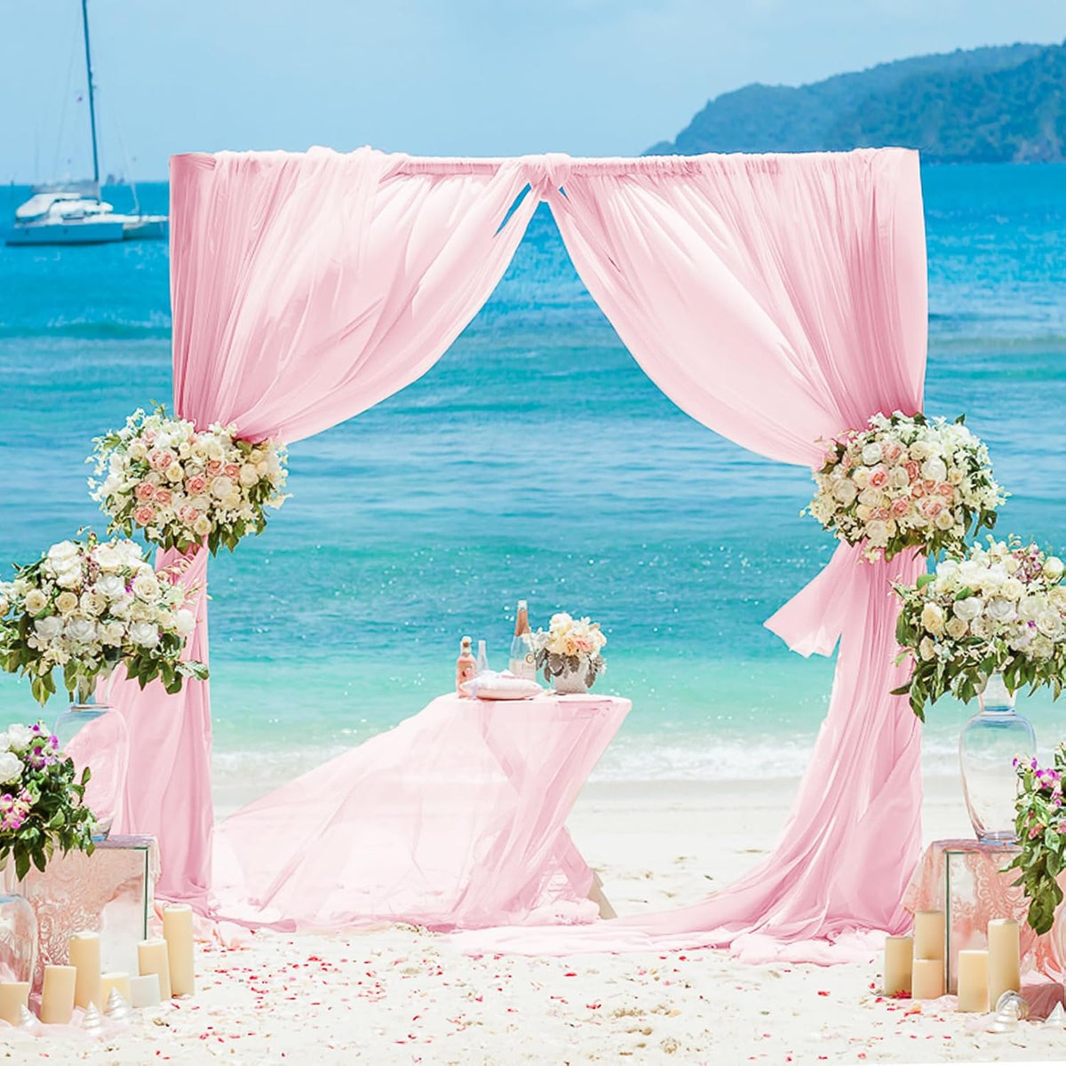 VOK Pink Wedding Arch Draping Fabric Chiffon Fabric, 29in x 18Ft 2 Panels Sheer Chiffon Outdoor