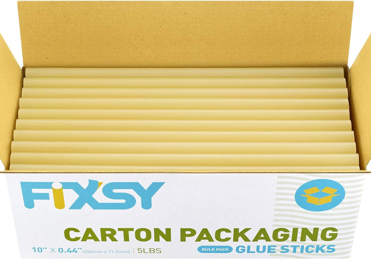 FIXSY Hot Glue Gun Sticks Carton Packaging, Full Size 10" Long x .44" Diameter 7/16 11mm, 5LB Box