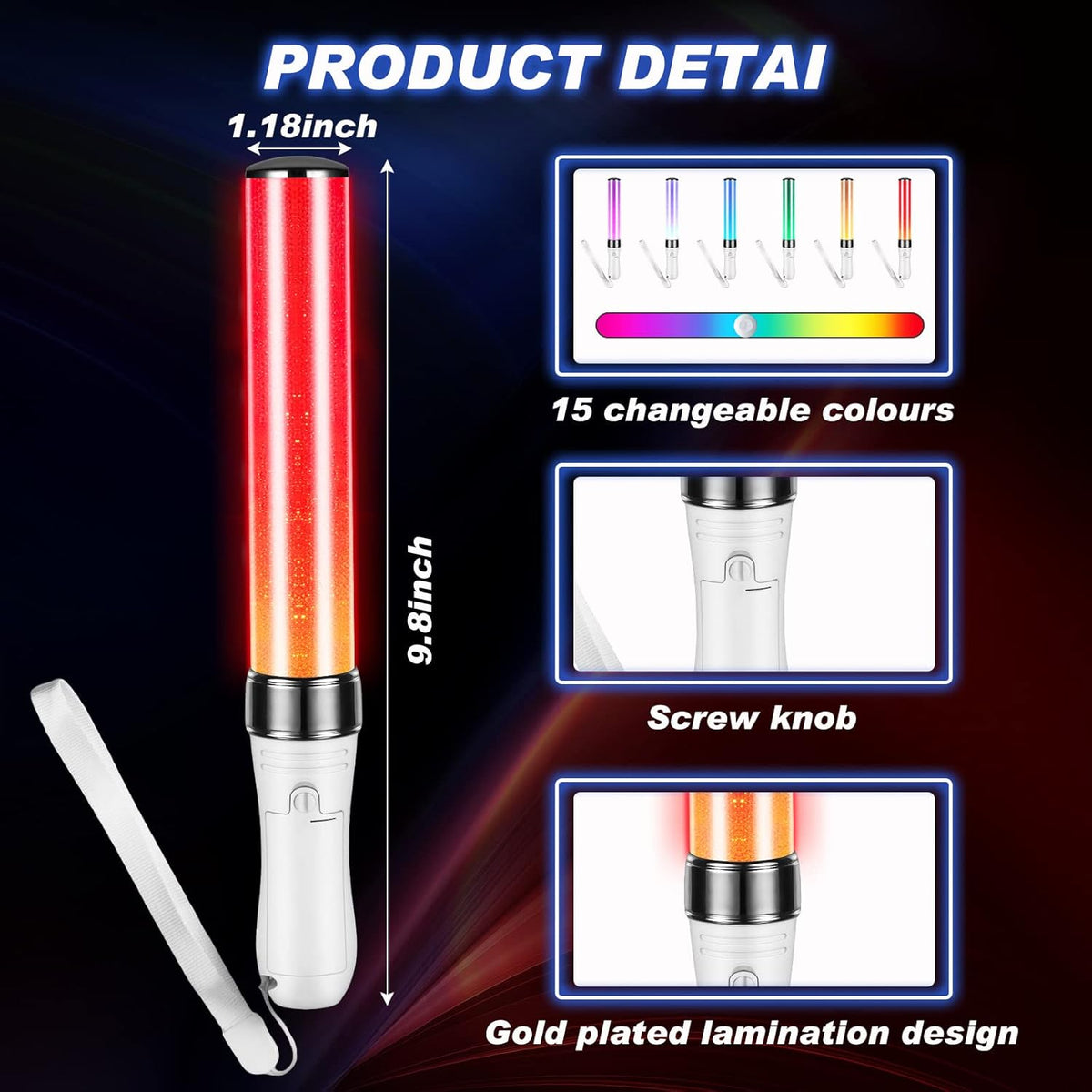 Lewtemi 2 Pcs 15 Color K-pop Concert Lightstick Reusable 2 Modes Multicolor Idol Concert LED