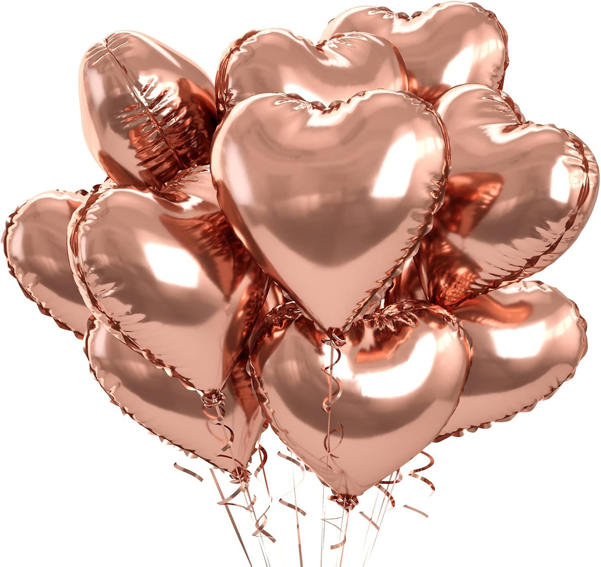 Rose Gold Foil Heart Balloons, 10PCS Rose Gold Heart Shape Balloons, Valentines Balloons 18inch