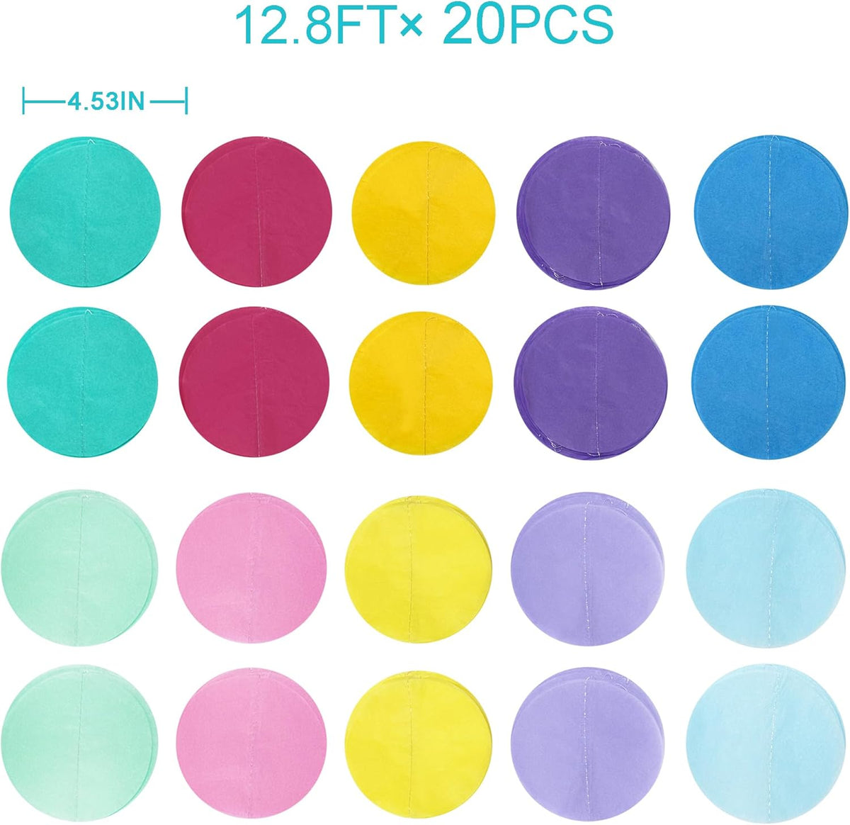256Ft Pastel Party Decorations Big Circle Dot Backdrop Streamer Pastel Tissue Paper Polka Dots
