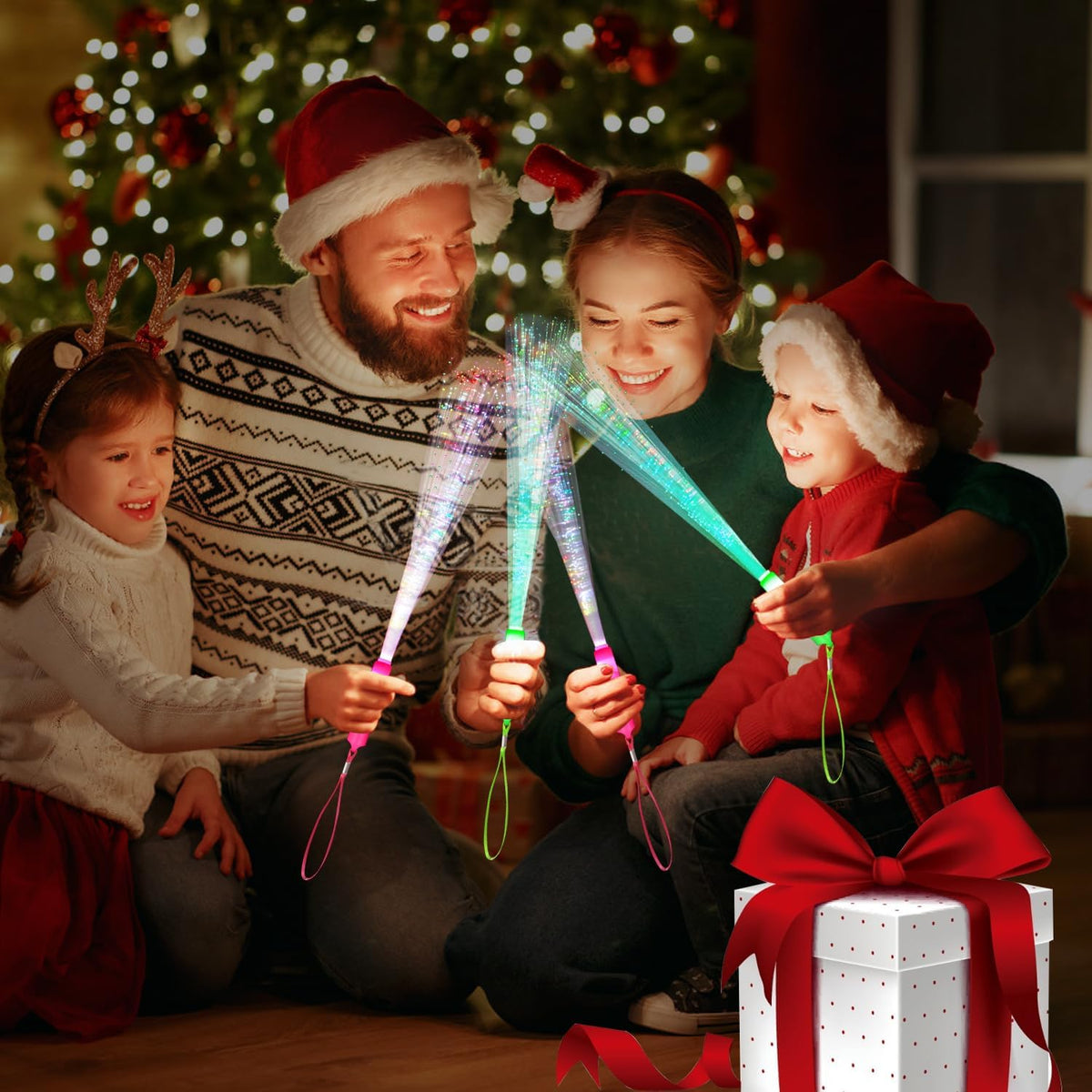48 PCS Glow Fiber Wands Sticks LED Light Wands 3 Modes Flashing Fiber Optic Light Rod Bulk Fiber