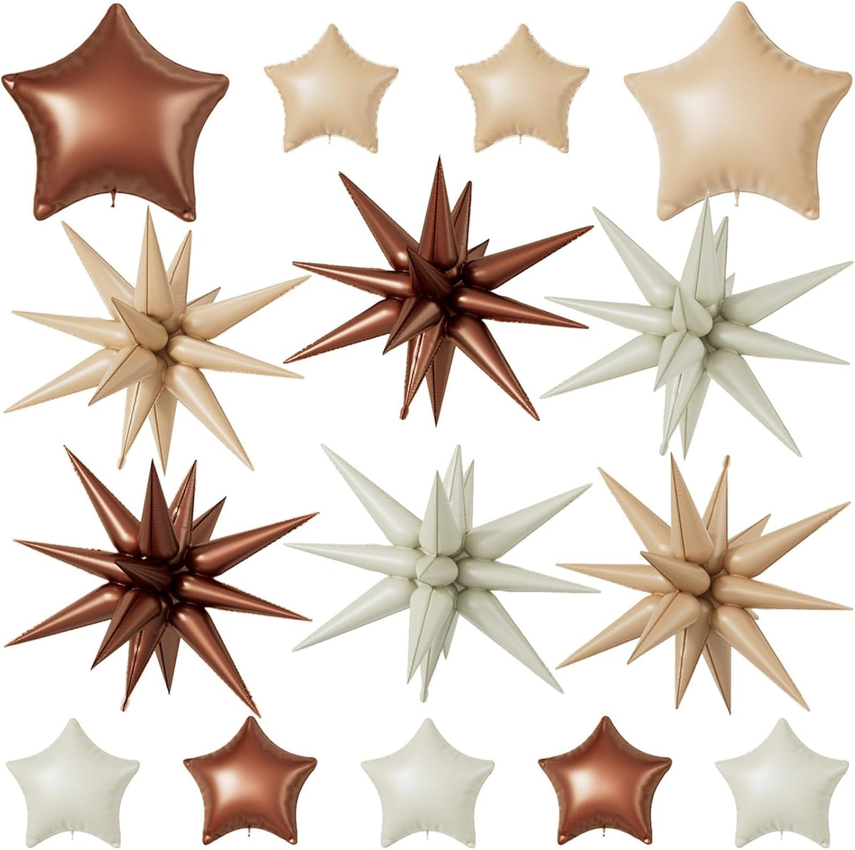 16 Pcs Cream Caramel Brown Star Balloons,22/18/10 Inch Foil Neutral Balloons, Balloon for Kids Girl