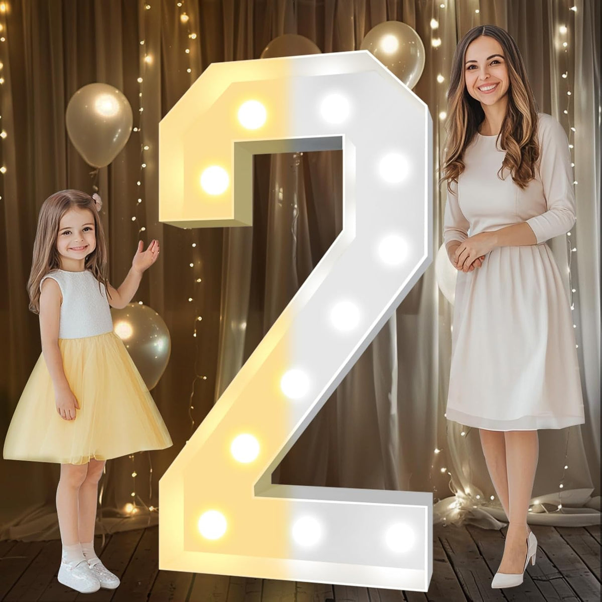 Pooqla 4 FT Light Up Marquee Numbers, Cool White and Warm White LED Large Lighted Marquee Numbers