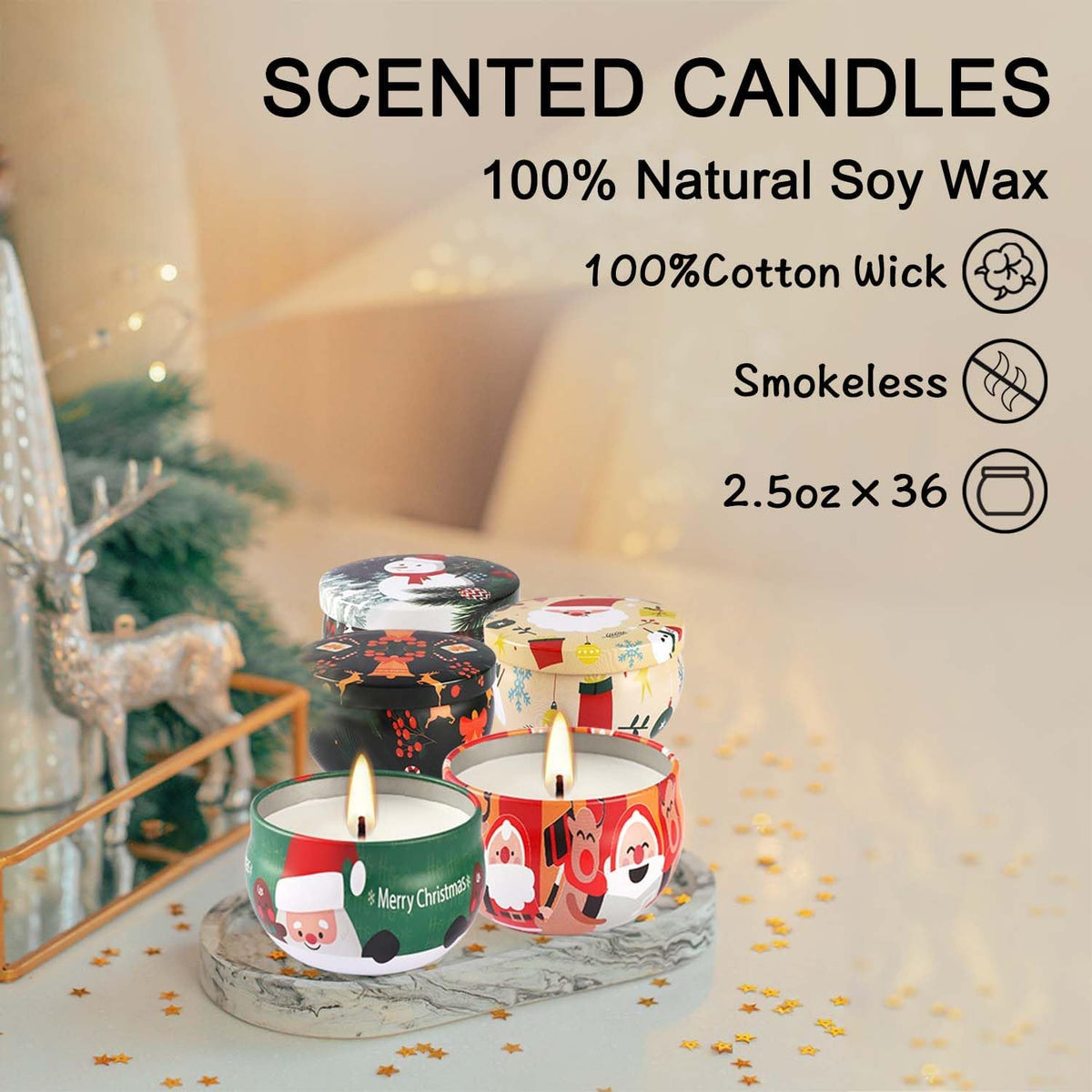 36 Pack Christmas Scented Candles Gift Set 2.5oz Strong Fragrance jar Candles Natural Soy Wax