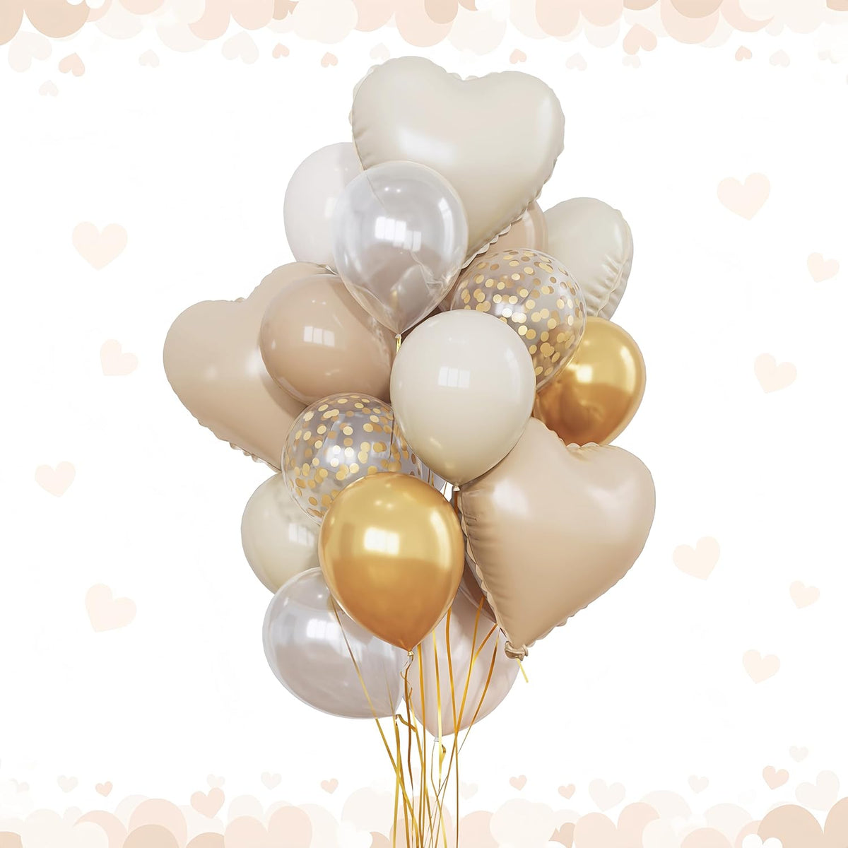Sand White and Gold Balloons Beige Heart Balloon as Engagement Party Decorations, Metallic Gold and