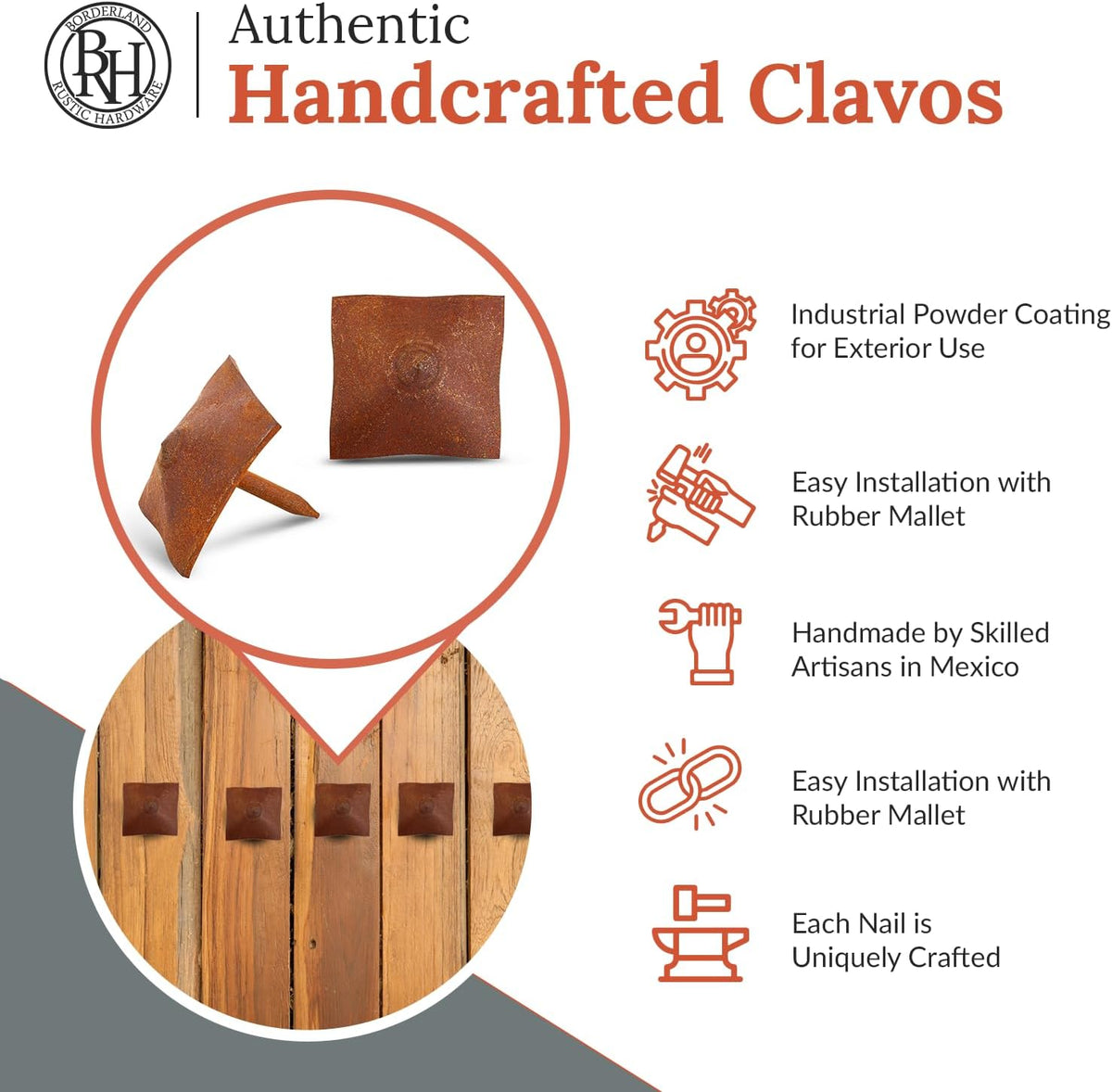 25 Pack 1" Square Head Iron Clavos Decorative Nails – Rusted – Handmade Rustic Square Fasteners for
