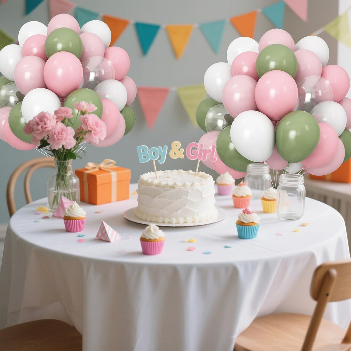 Dusty Pink Green White Balloons for Fairy Birthday Party Decorations 60PCS 12INCH Light Pink Sage