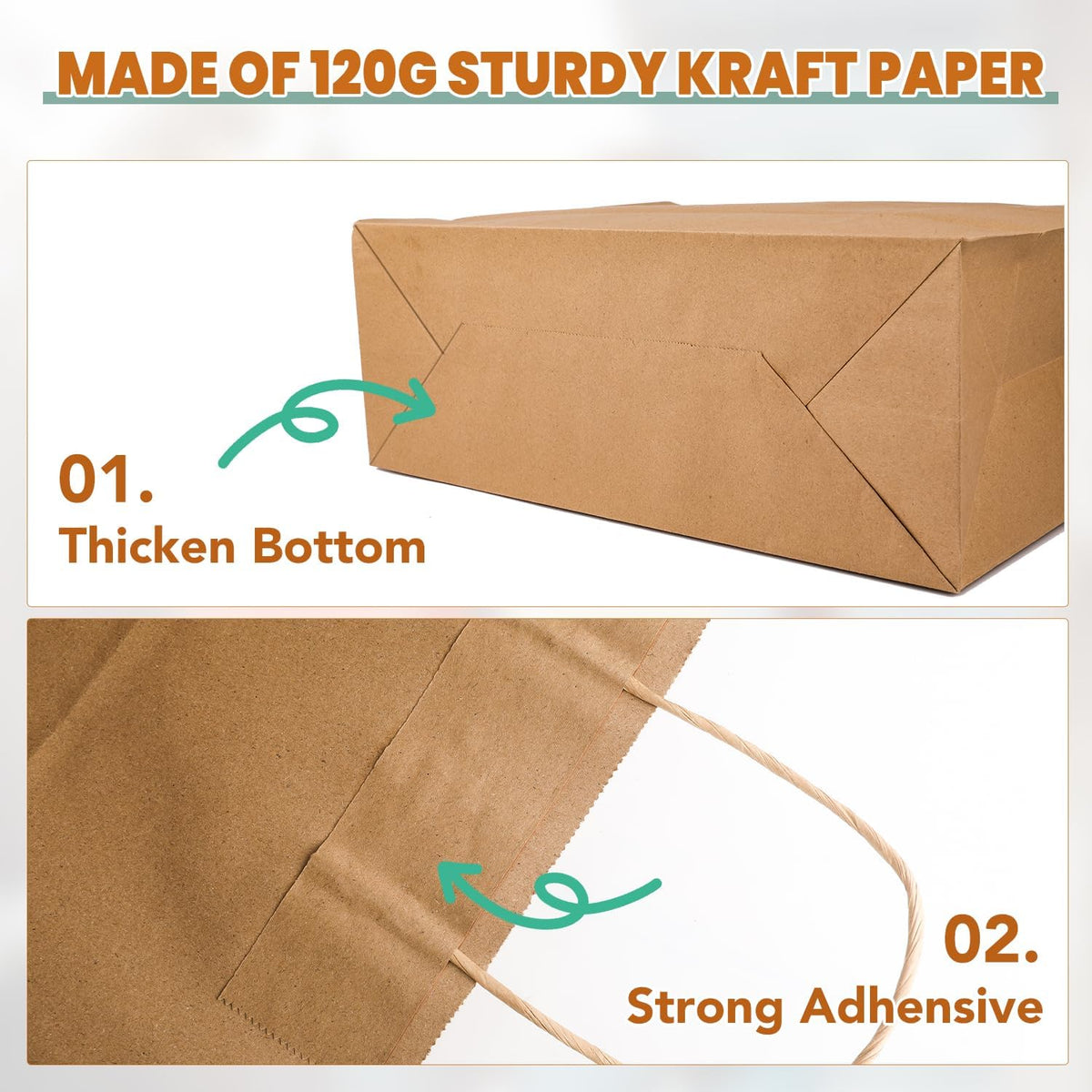 BURVAGY 16x6x12 Inch 100 Pcs Large Kraft Paper Bags with Handles Bulk, Brown Gift Kraft Shopping