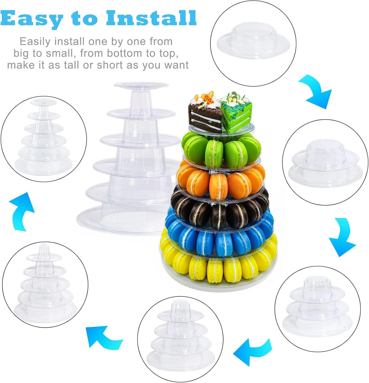 6 Tiers Round Macaron Tower Stand Plastic Transparent Cake Stand Macaron Display Rack Desserts