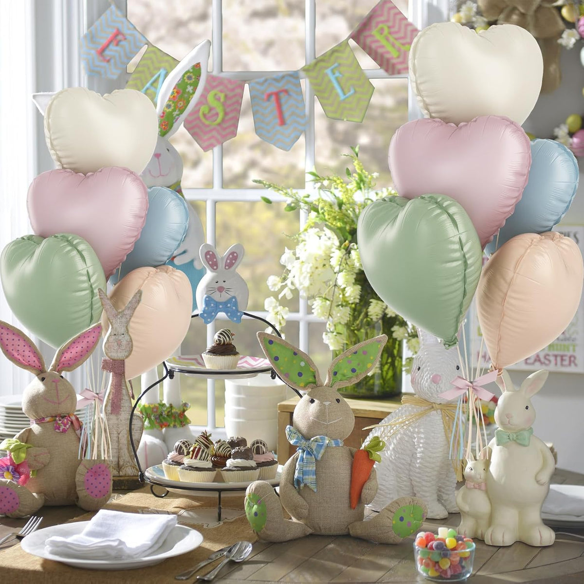 Pastel Colorful Heart Foil Balloons, 10PCS Assorted Rainbow Helium Balloons, 18Inch Heart Shaped