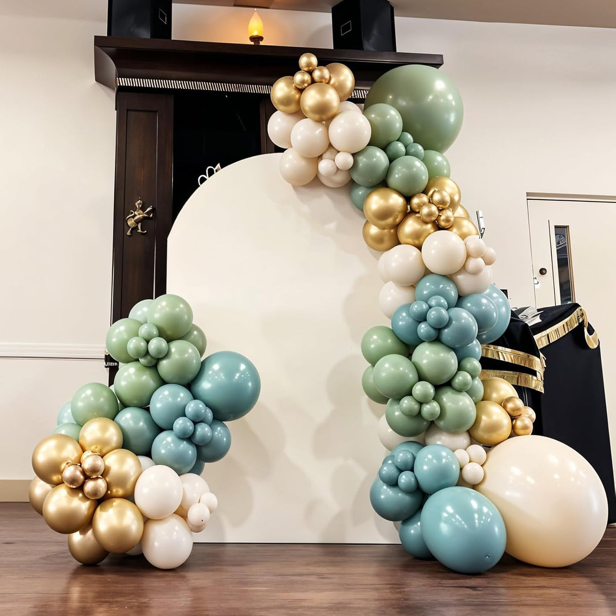 Sage Green Blue Balloons, 50pcs Dusty Green Blue Balloons, Double Stuffed Cream Balloon Champagne