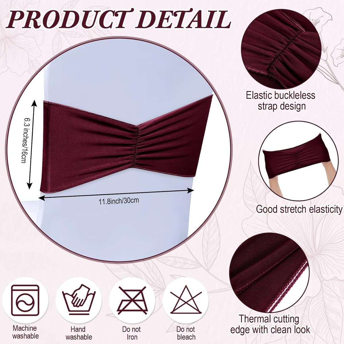 Moukeren 100 Pcs Spandex Chair Sashes Bows Bands Slider Sashes for Chair Covers Elastic Bands Ties