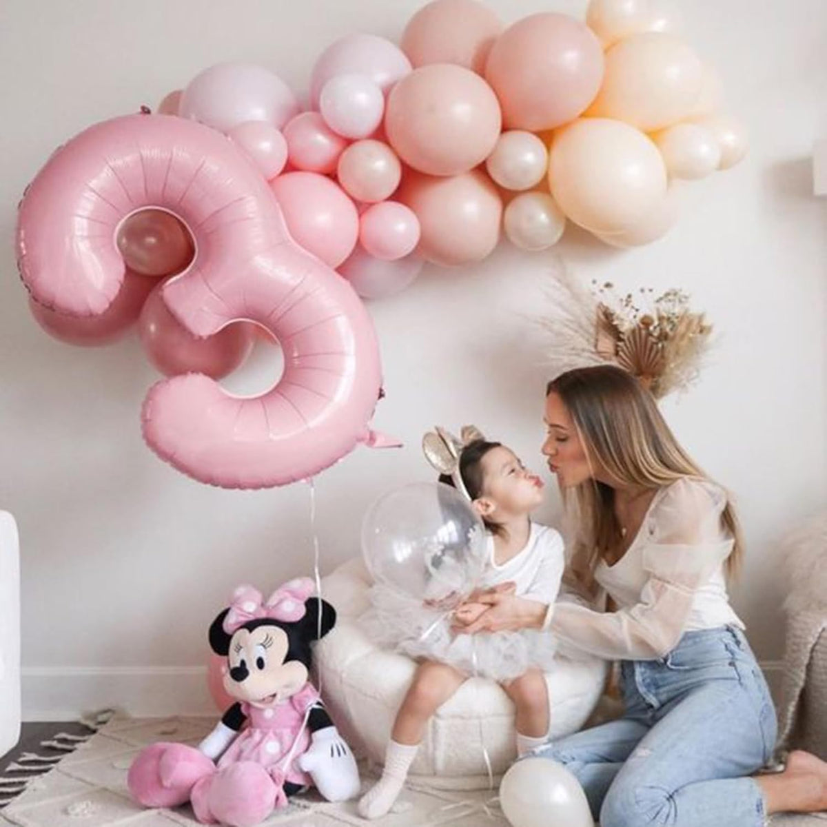 Light Pink 3 Number Balloon, 40 Inch Jumbo Pearl Light Pink Helium Foil Number 0-9 for Girls, Self