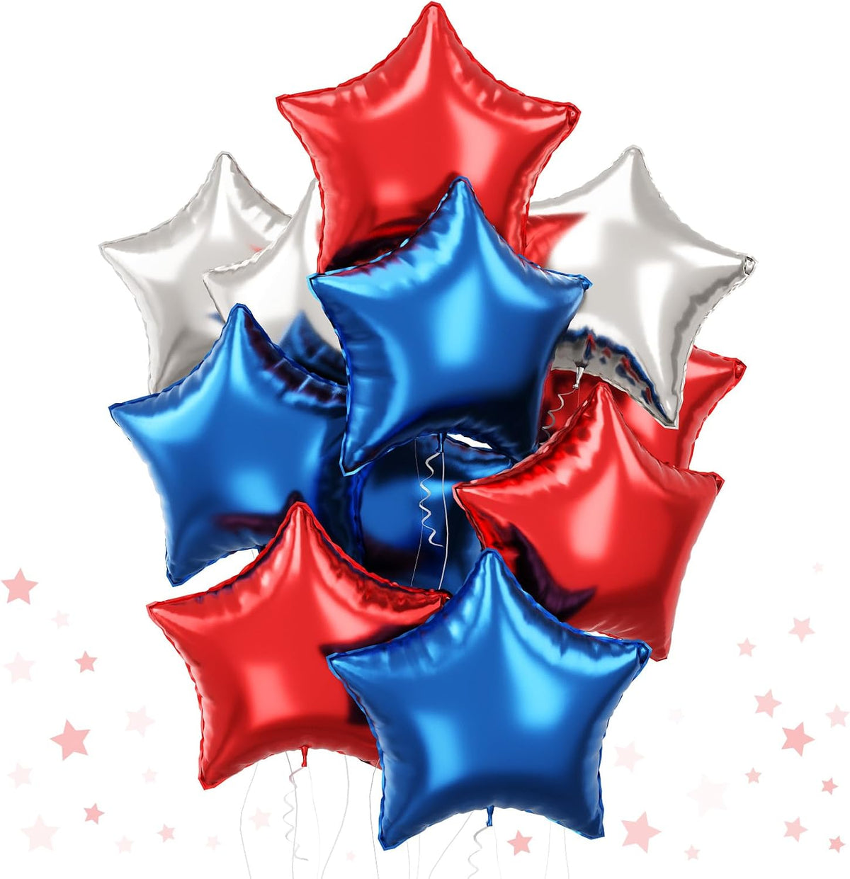 Blue Red Star Balloons, 18 Inch 12Pcs Navy Blue Red and Metallic Silver Stars Shape Foil Balloons