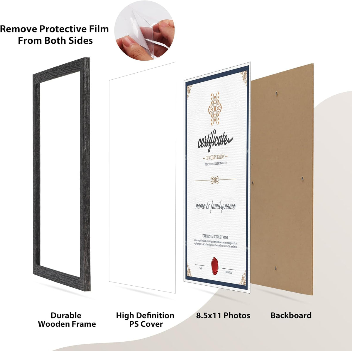 PETAFLOP Bulk 8.5 x 11 Picture Frame Set of 18, Rustic Black Document Certificate Frames for Wall