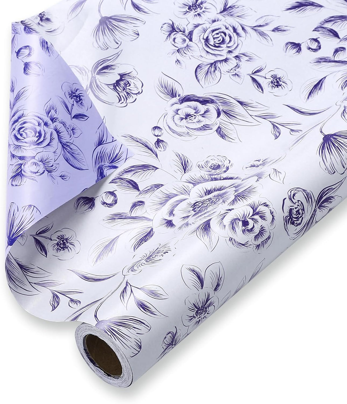 WRAPAHOLIC Jumbo Reversible Floral Wrapping Paper Roll - 30 Inch x 33 Feet - Purple Flower Wrapping