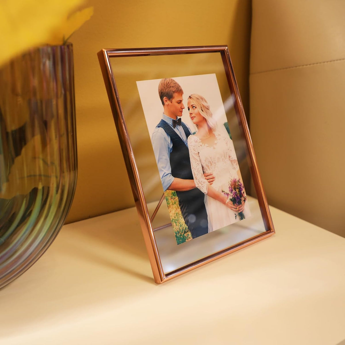 6"x8" Rose Gold Heart Floating Frame, For Picture 5x7,4x6,3x5, Tabletop Shelf Photo Frame, Classy