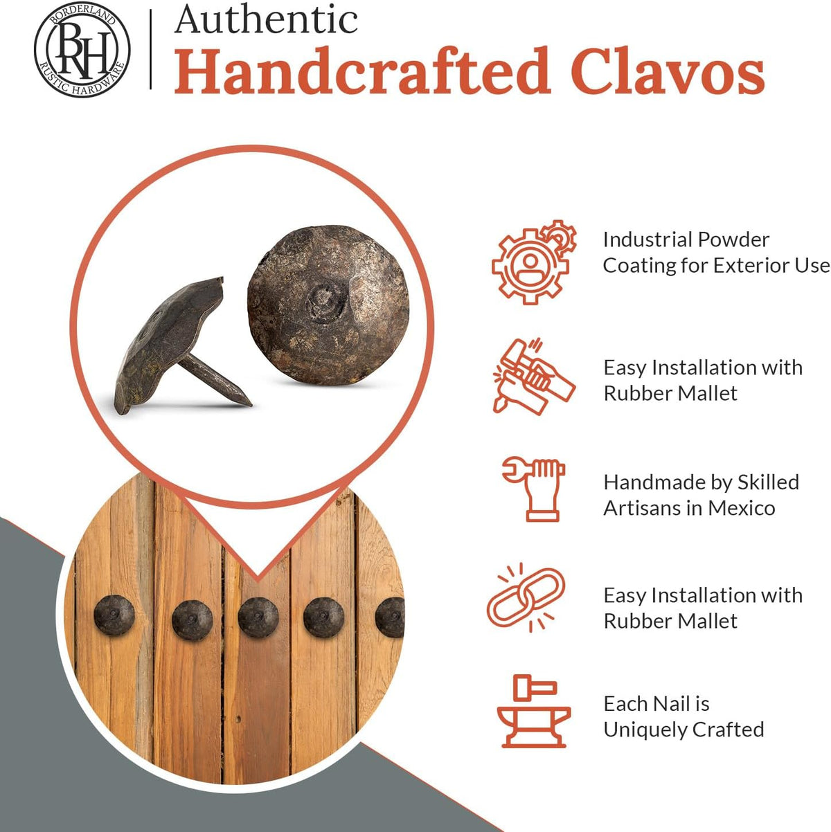 50 Pack 1.25" Round Head Iron Clavos Decorative Nails – Unfinished – Handmade Rustic Round
